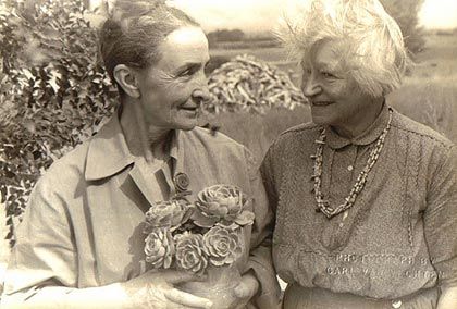  Georgia O'Keeffe, left, with Frieda (Mrs. D.H.) Lawrence, taken August 17, 1950, at D. H. Lawrence's Ranch in Taos. Photo by Carl Van Vechte 